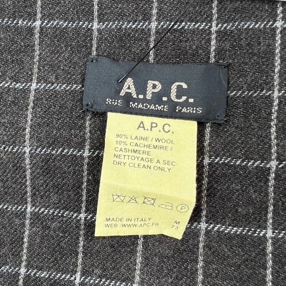 A.P.C. Rue Madame Paris Gray Check Wool Cashmere Scarf 8.5"W 72"L - Picture 4 of 4